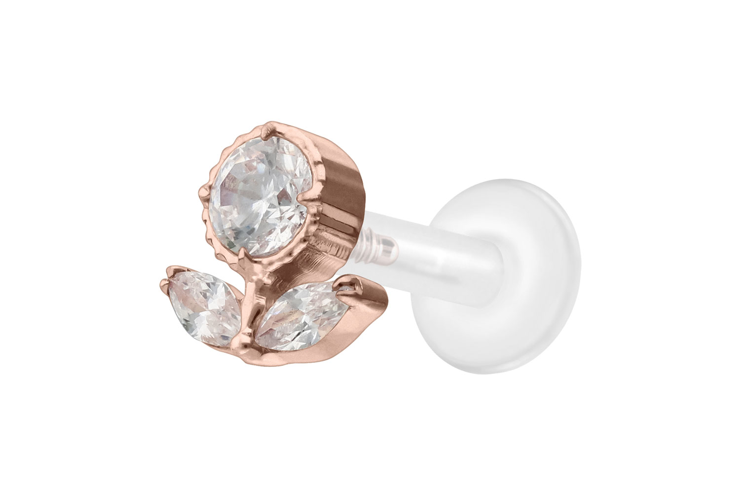 PTFE Labret Piercing mit Innengewinde + Titan-Aufsatz KRISTALLBLUME